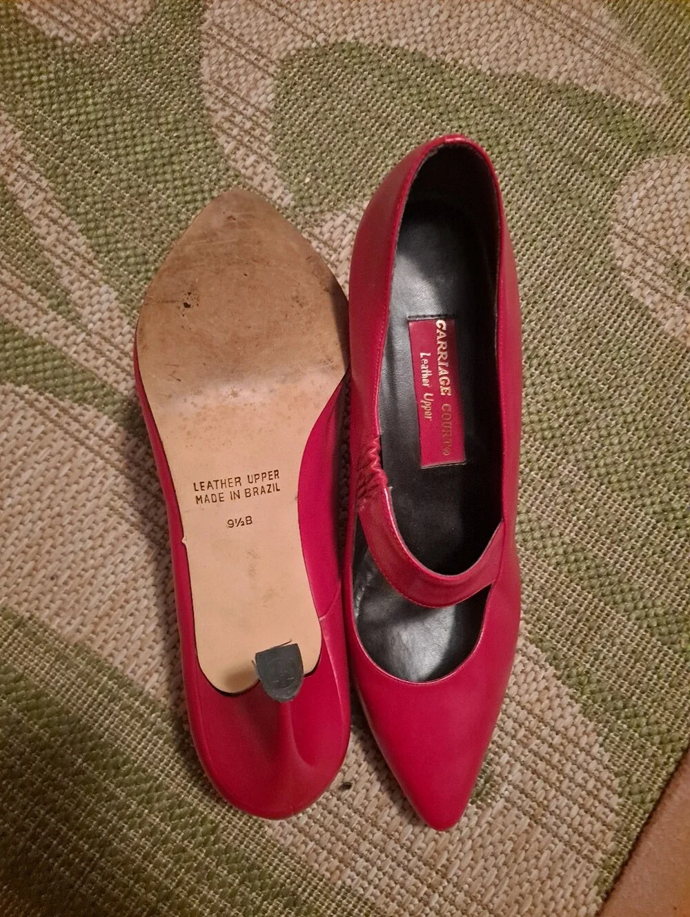 Red Leather Mary Jane Pumps